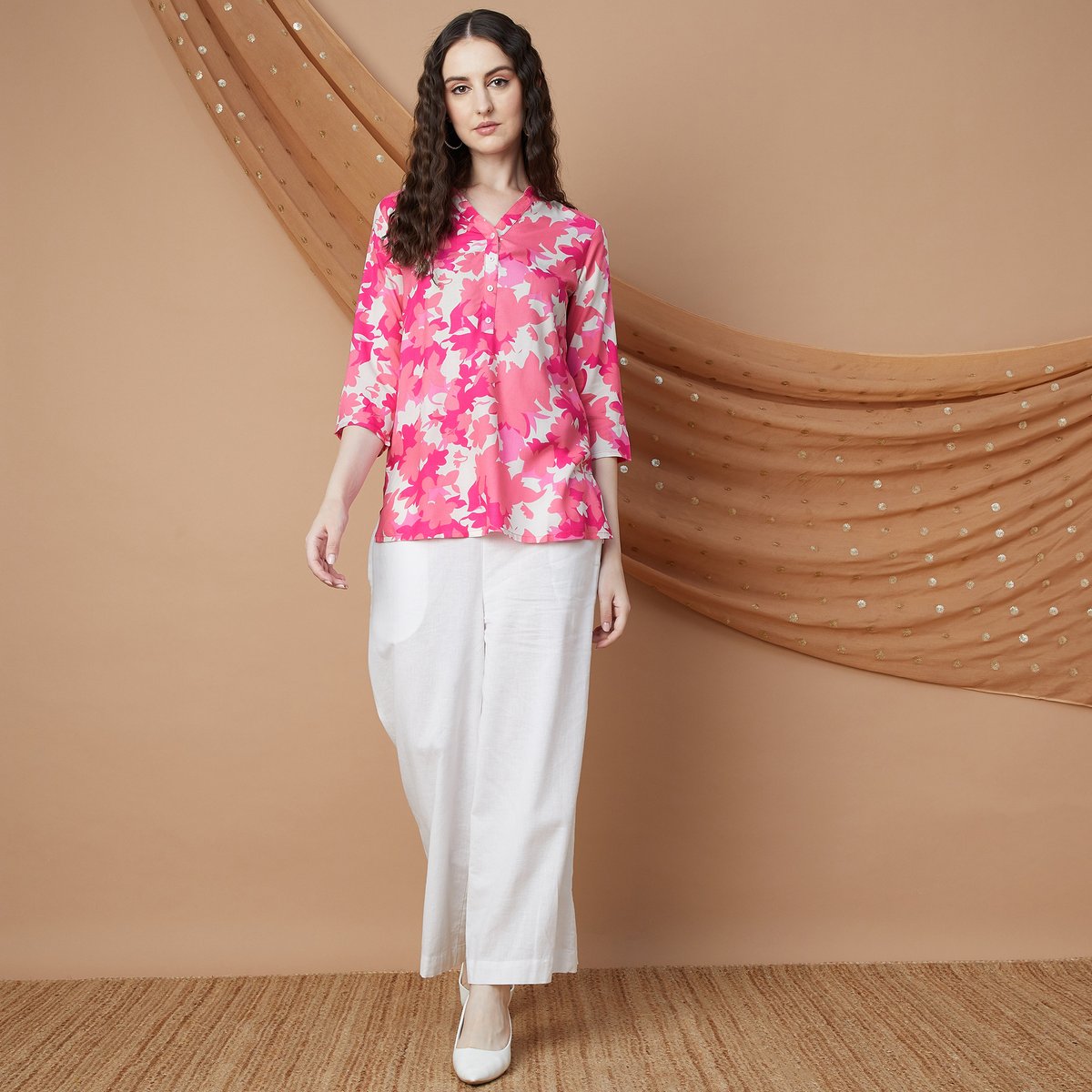 Ruhani Pink Floral Viscose Kurti