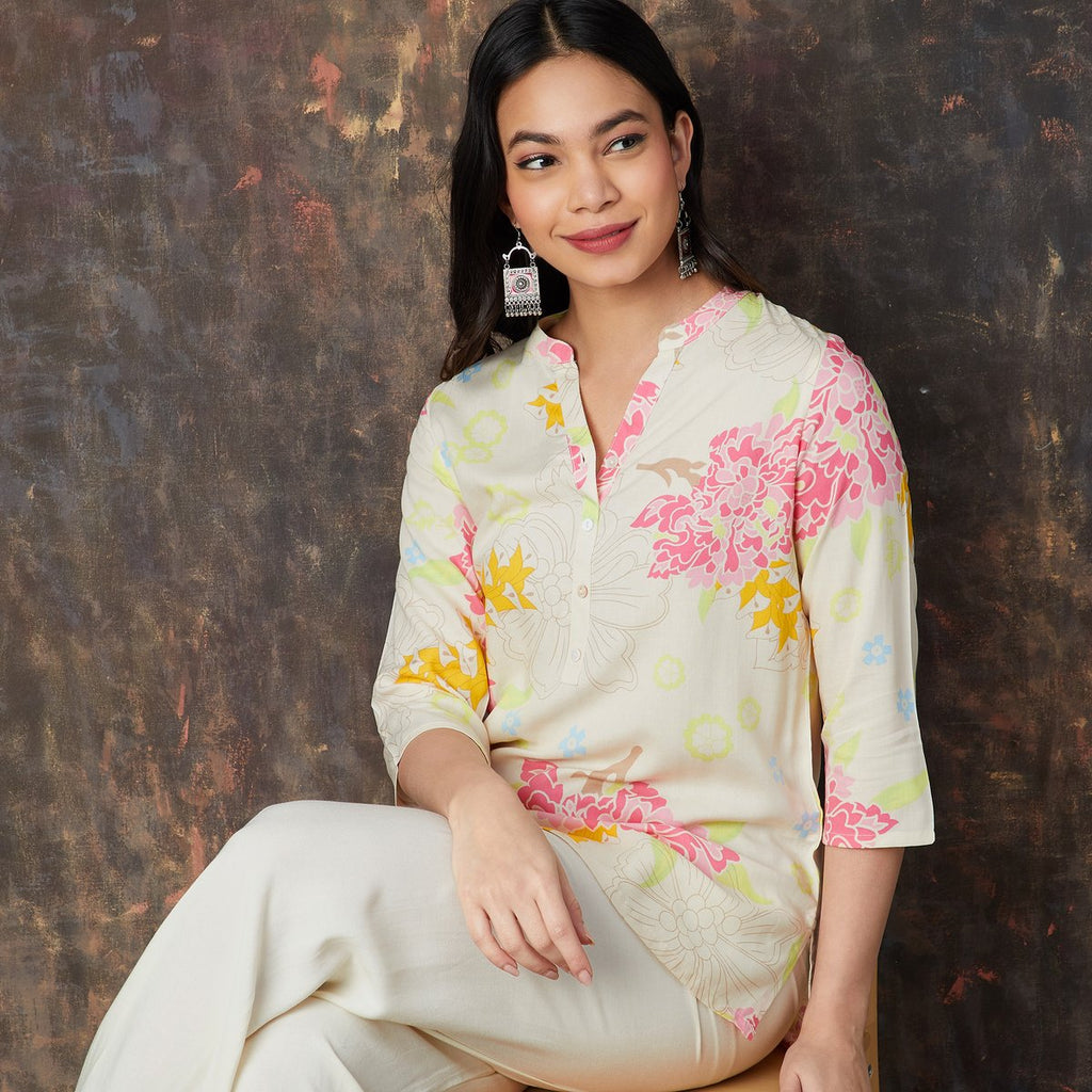 Elira Floral Print Viscose A-Line Short Kurti