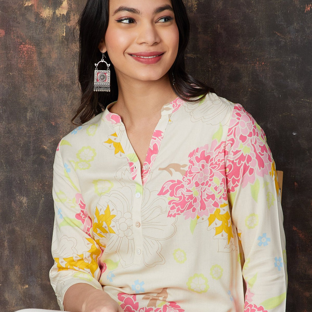 Elira Floral Print Viscose A-Line Short Kurti