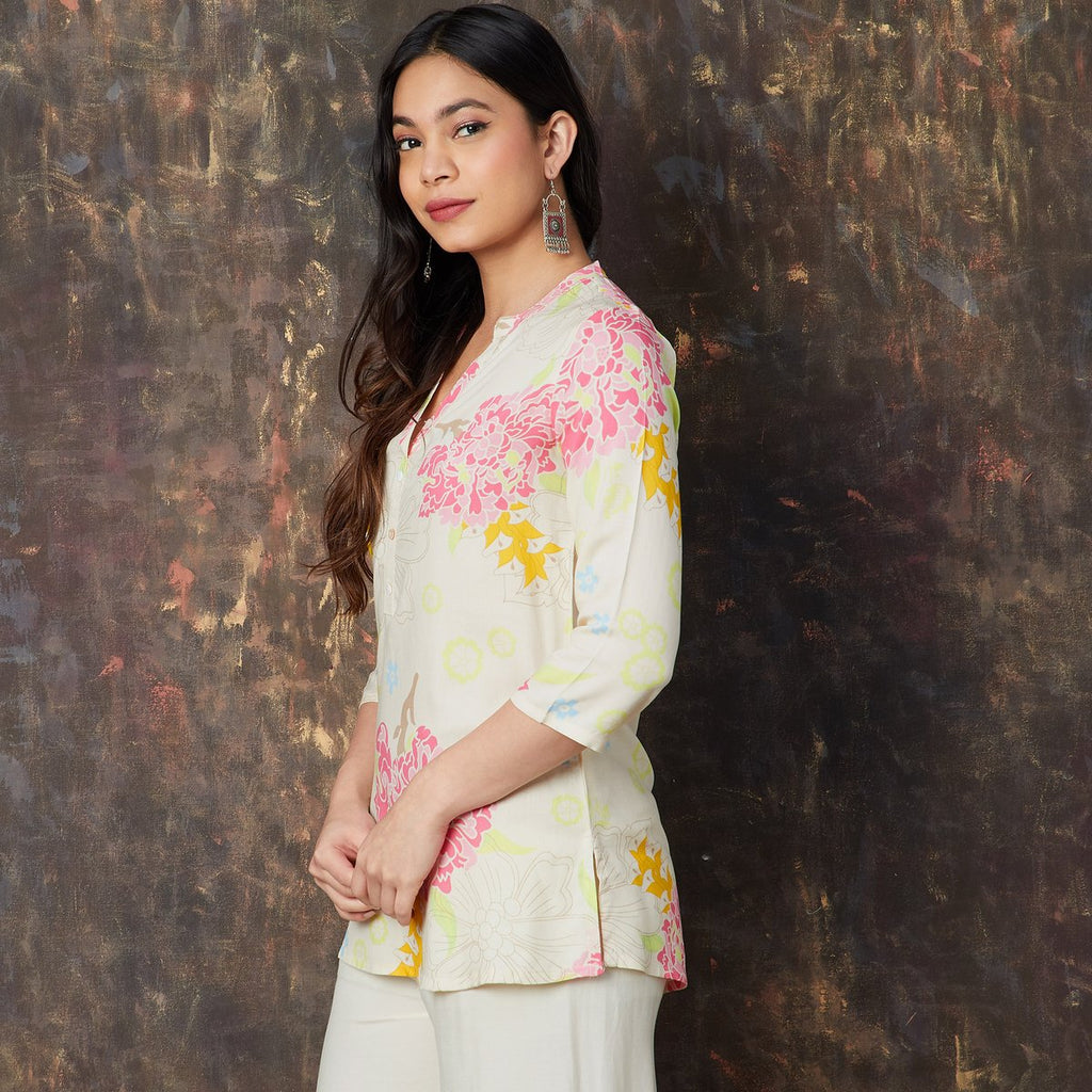 Elira Floral Print Viscose A-Line Short Kurti