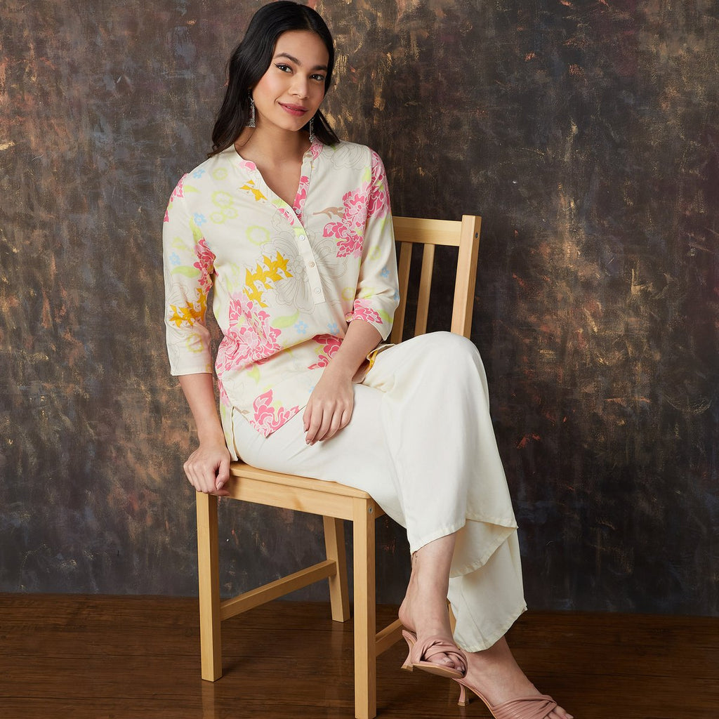 Elira Floral Print Viscose A-Line Short Kurti