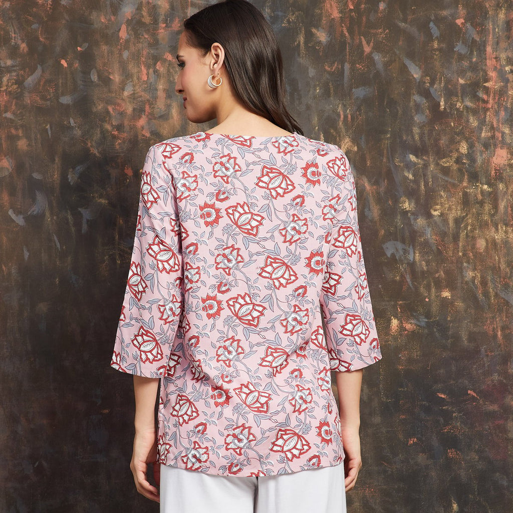 Aarvi Pink Floral Viscose Kurti