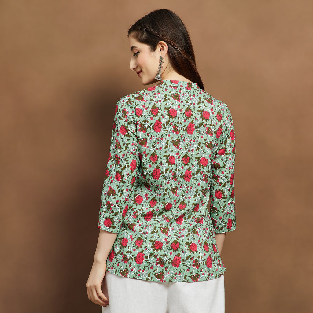 Nyra Green Floral Viscose Kurti
