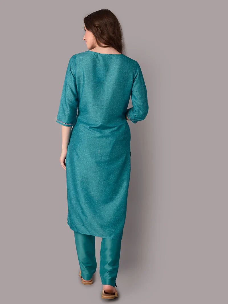 Turquoise Bloom Floral Kurta Set with Dupatta