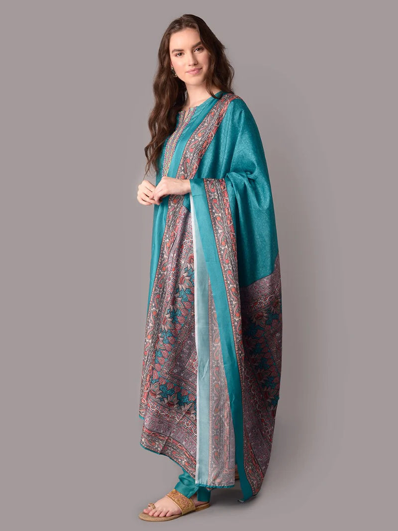 Turquoise Bloom Floral Kurta Set with Dupatta