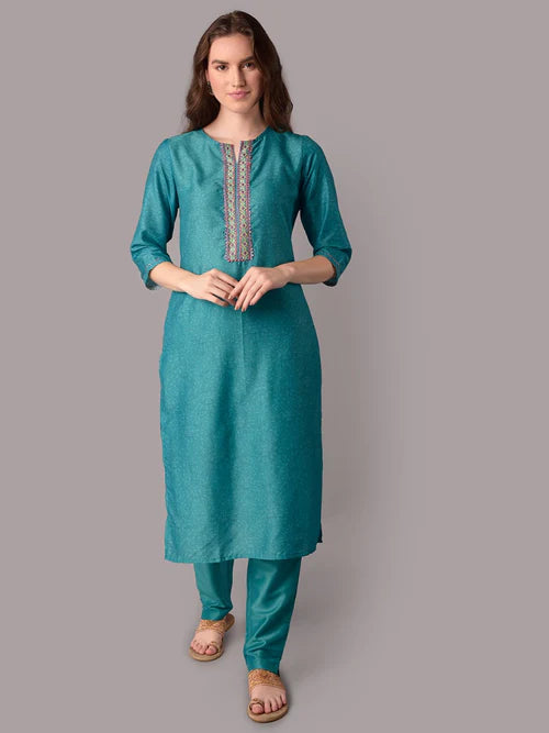 Turquoise Bloom Floral Kurta Set with Dupatta