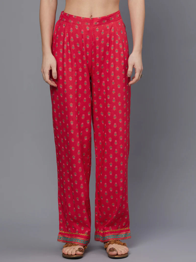 Red Floral Kurta with Comfort Pants