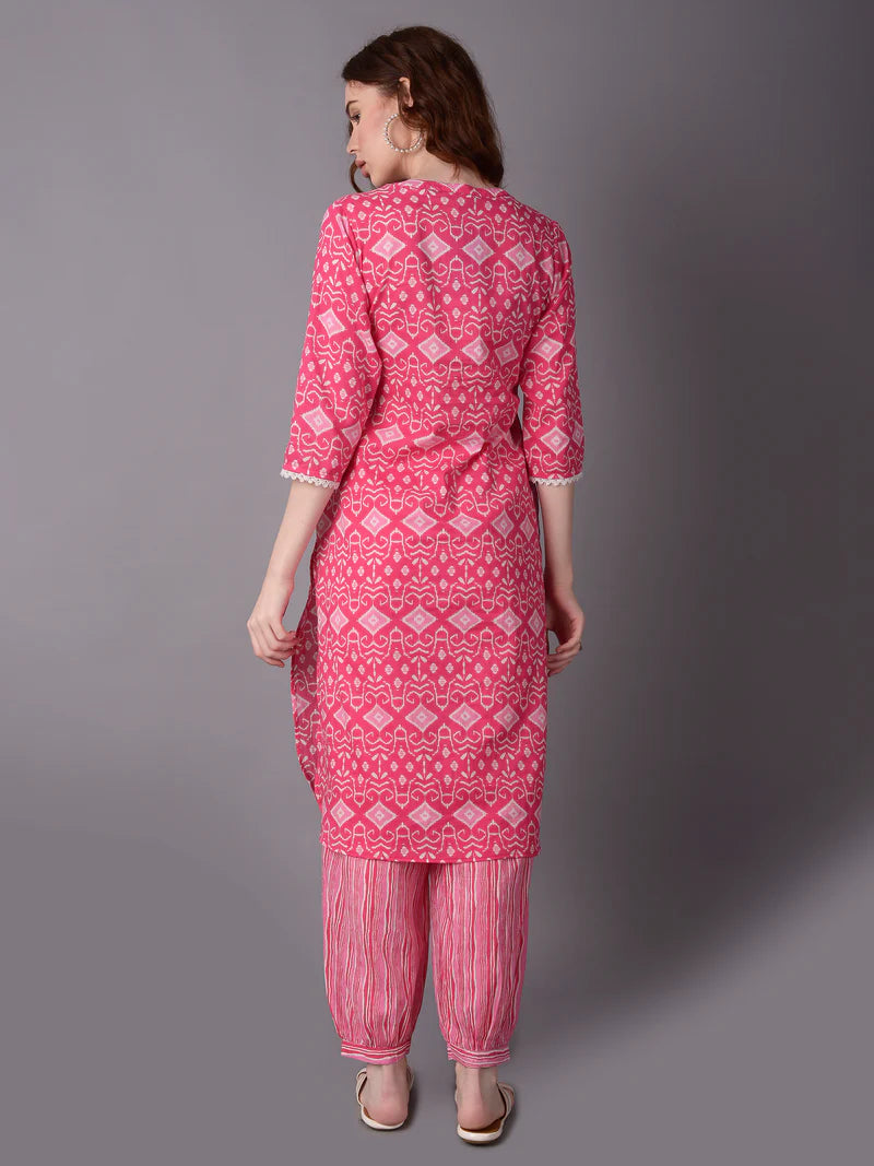 Pink Aztech Print Kurta with Harem Pants