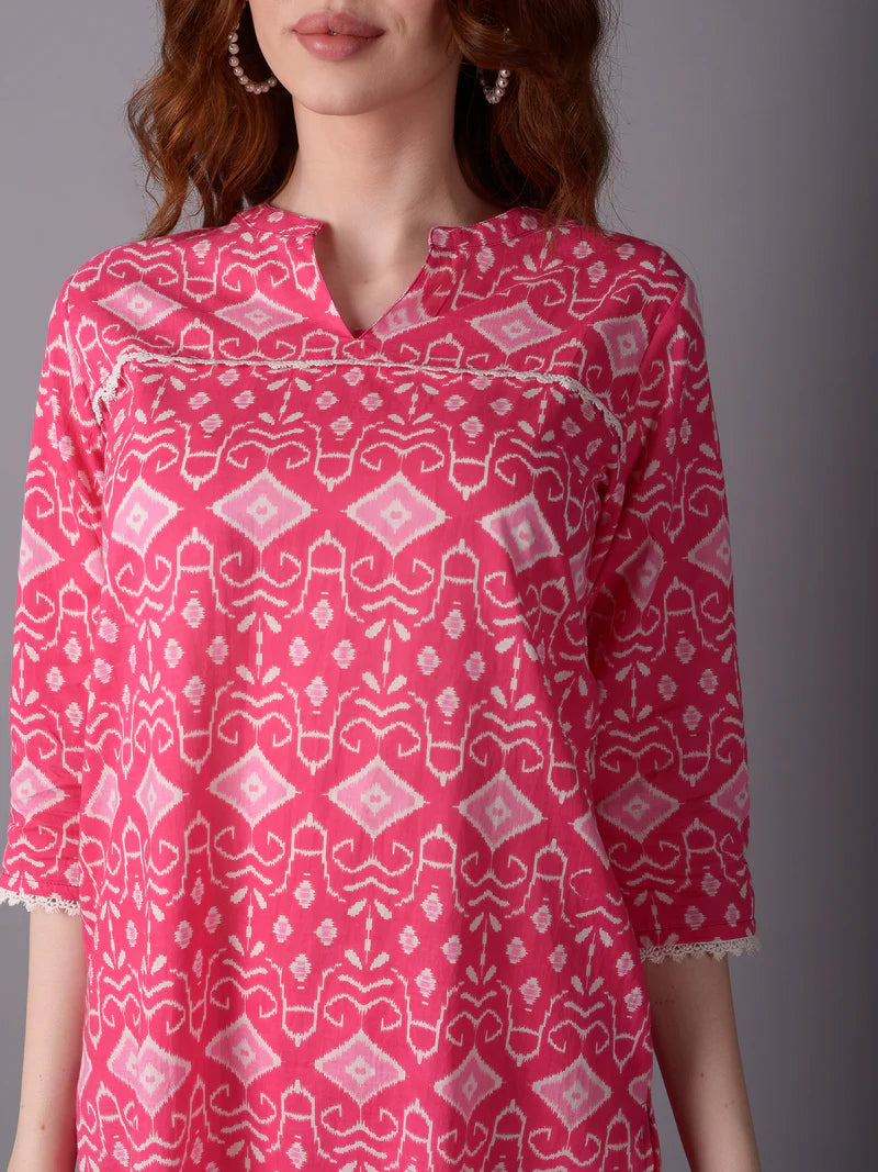 Pink Aztech Print Kurta with Harem Pants