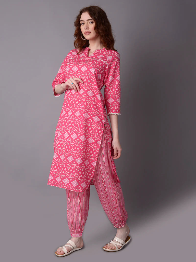 Pink Aztech Print Kurta with Harem Pants