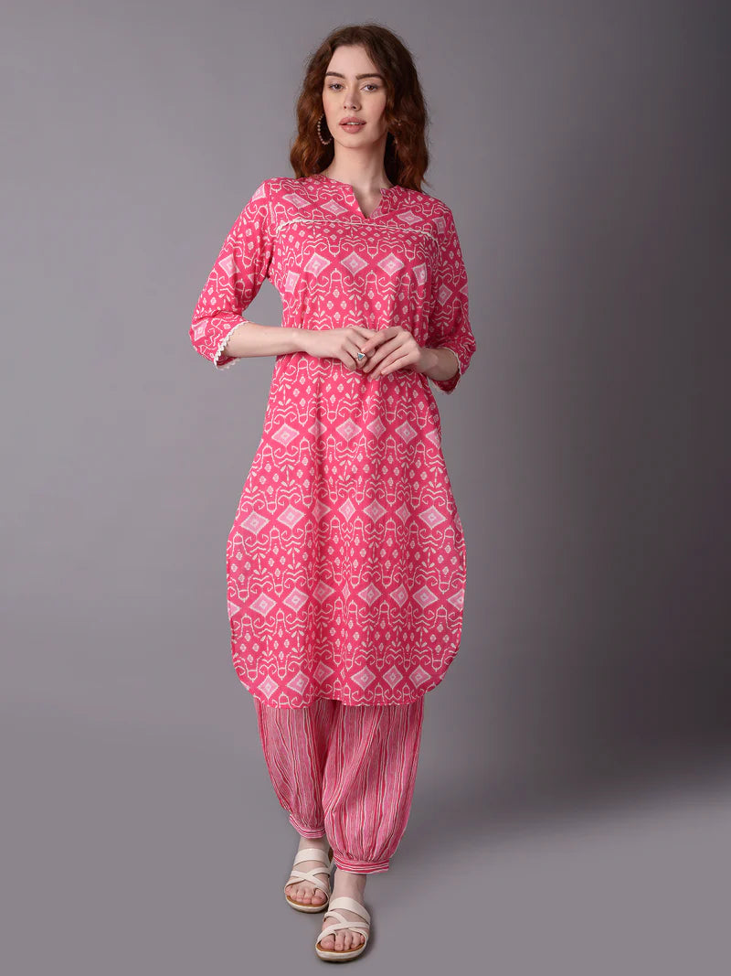 Pink Aztech Print Kurta with Harem Pants