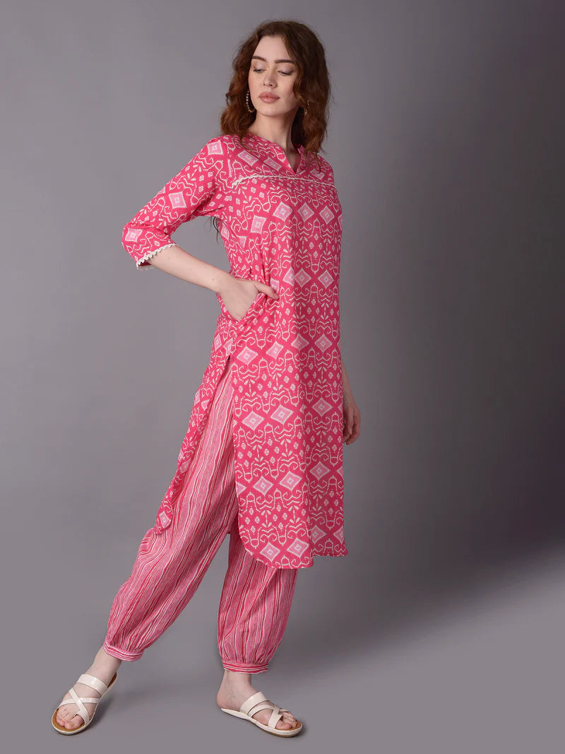 Pink Aztech Print Kurta with Harem Pants