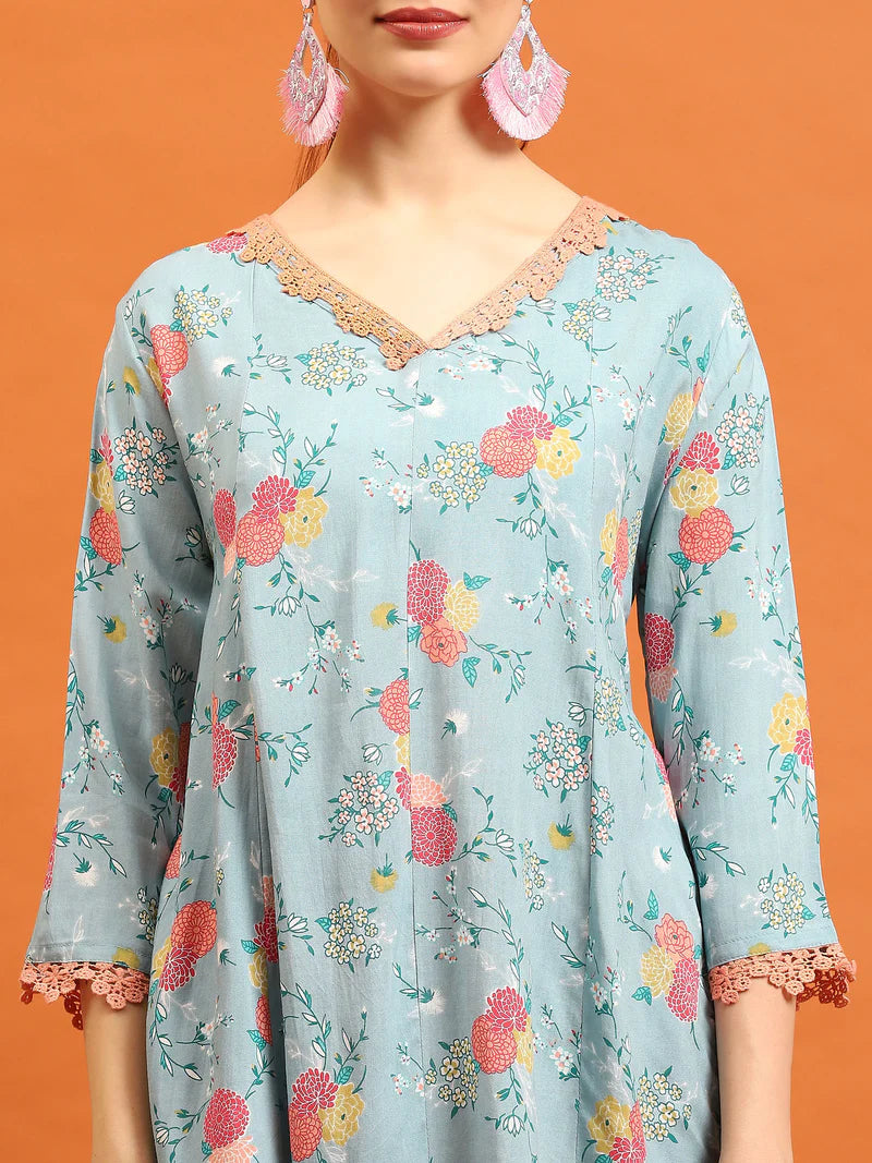 Meera Blue Floral Liva Tunic