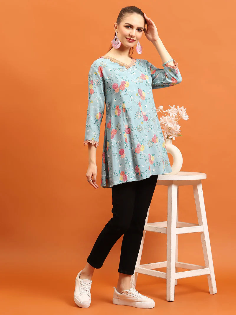 Meera Blue Floral Liva Tunic