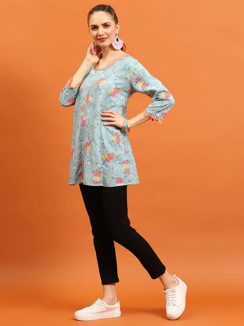 Meera Blue Floral Liva Tunic