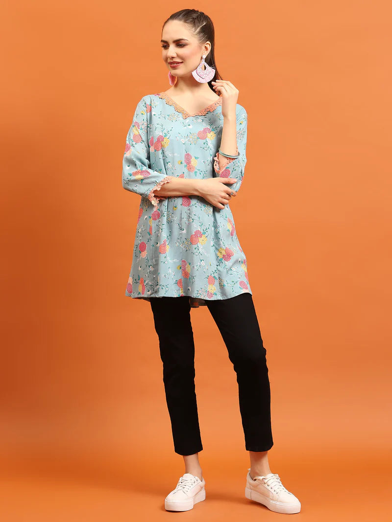 Meera Blue Floral Liva Tunic