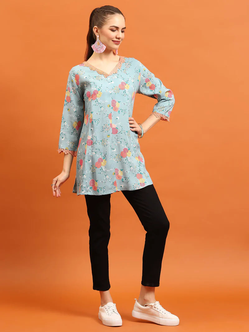 Meera Blue Floral Liva Tunic