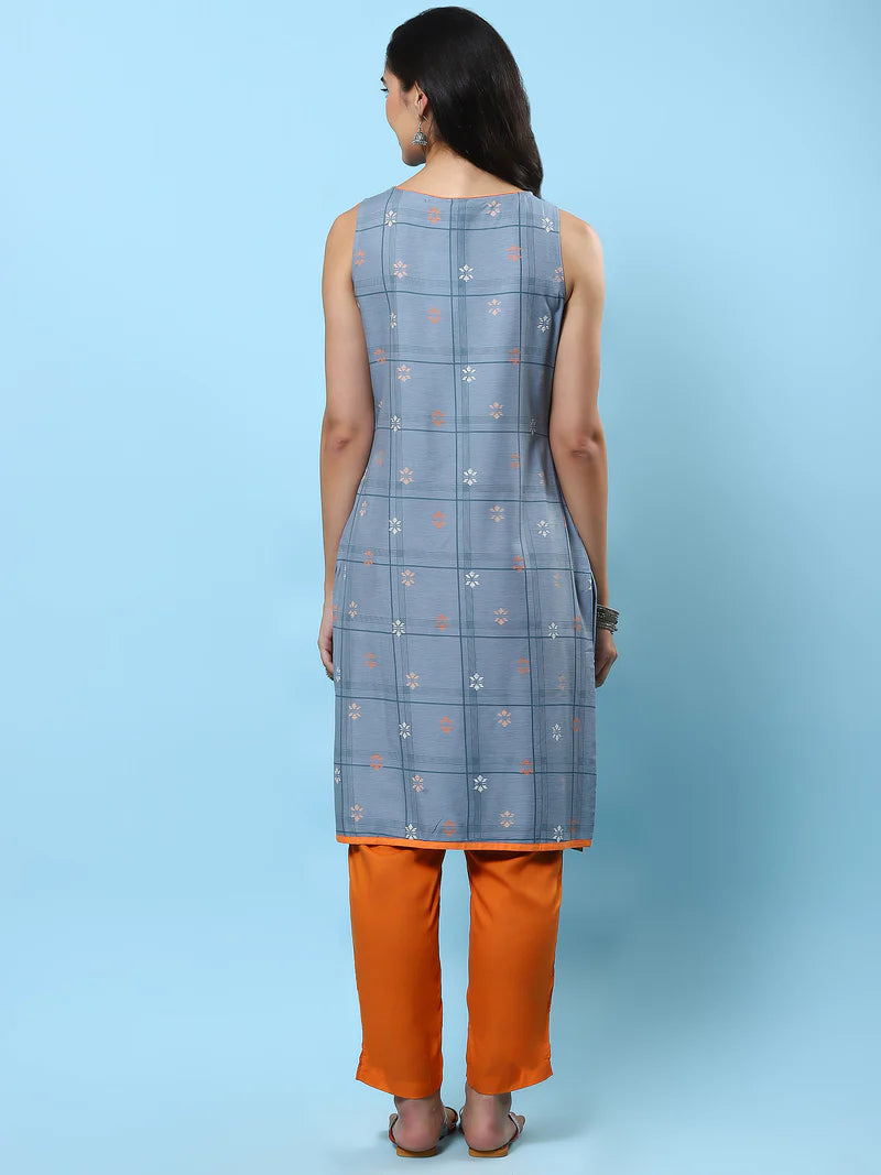 Nysa Grey Floral Liva Kurta