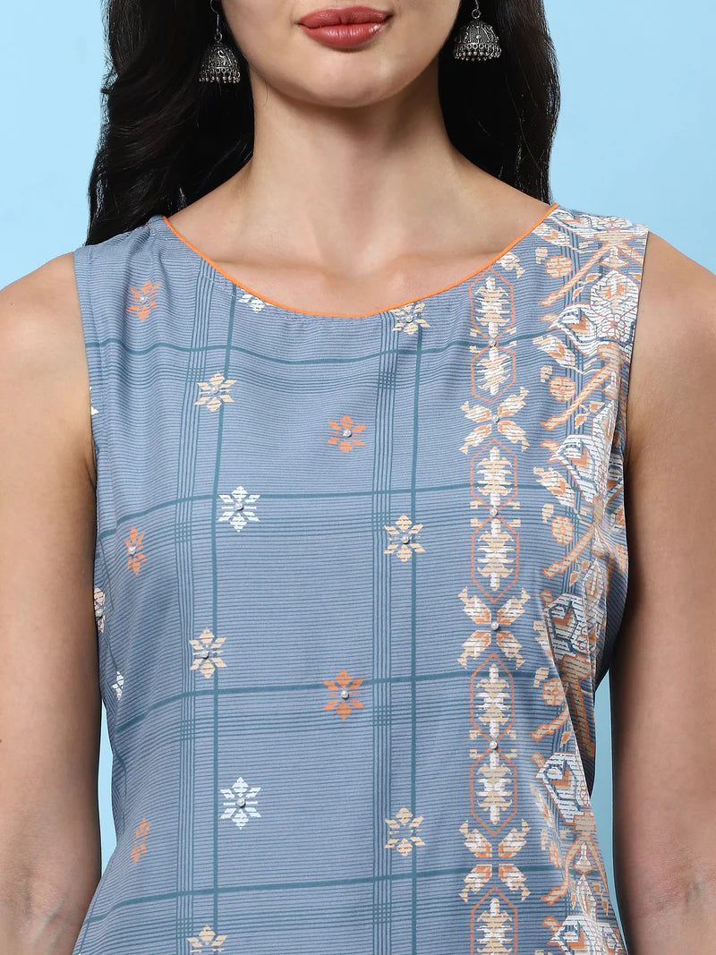 Nysa Grey Floral Liva Kurta