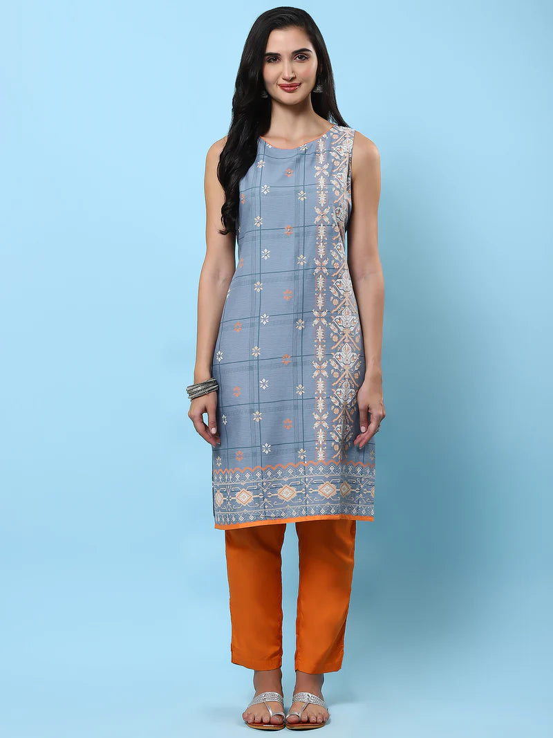 Nysa Grey Floral Liva Kurta