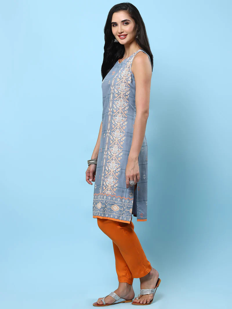 Nysa Grey Floral Liva Kurta