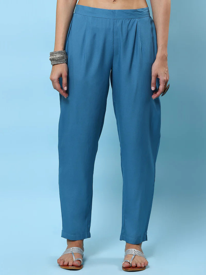 Steel Blue Aztec Printed Kurta with Trouser