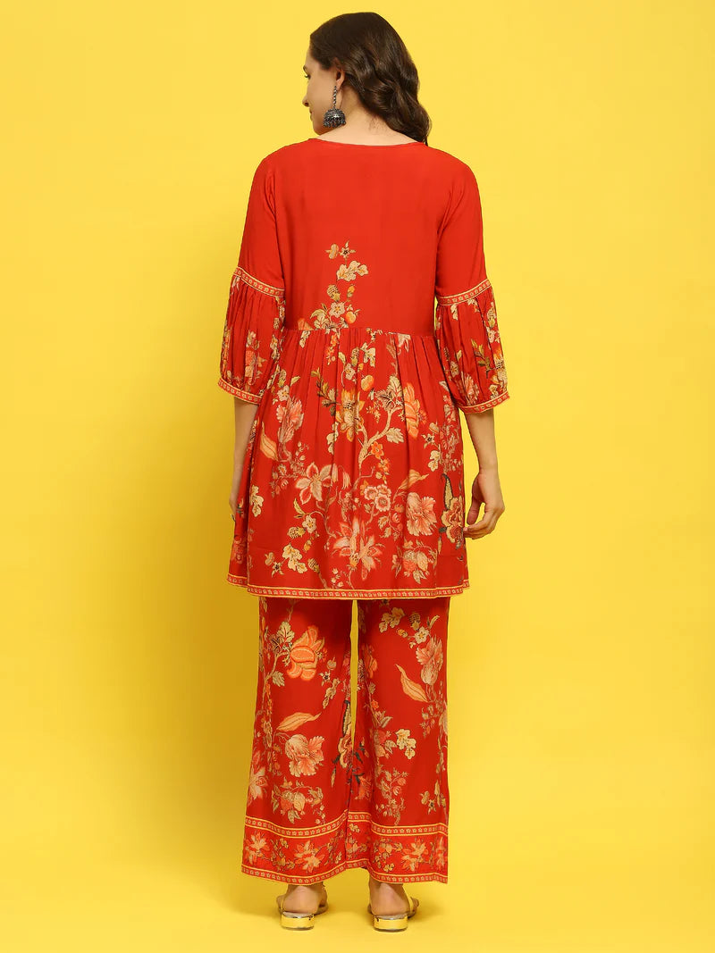 Suhana Red Floral Co-ord Set