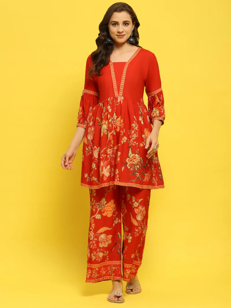 Suhana Red Floral Co-ord Set