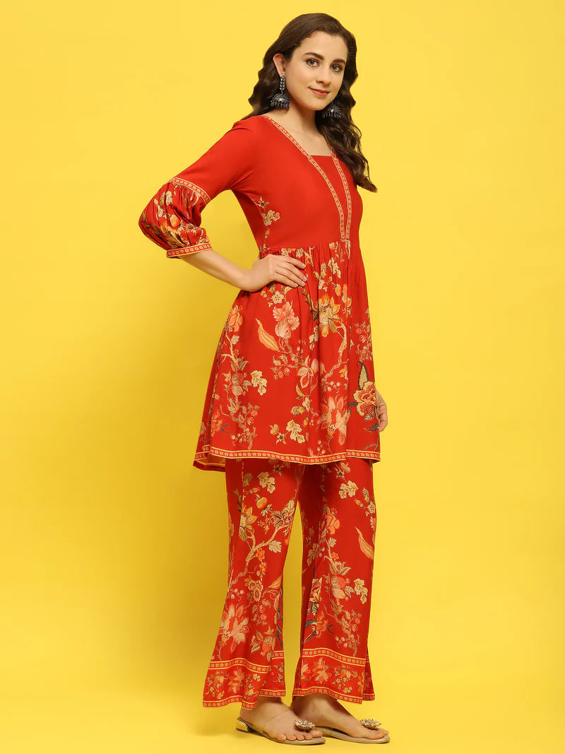 Suhana Red Floral Co-ord Set