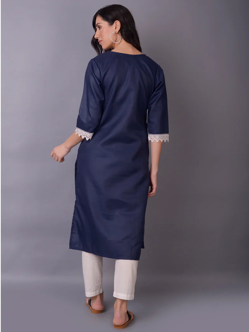 Nysa Navy Solid Cotton Kurta