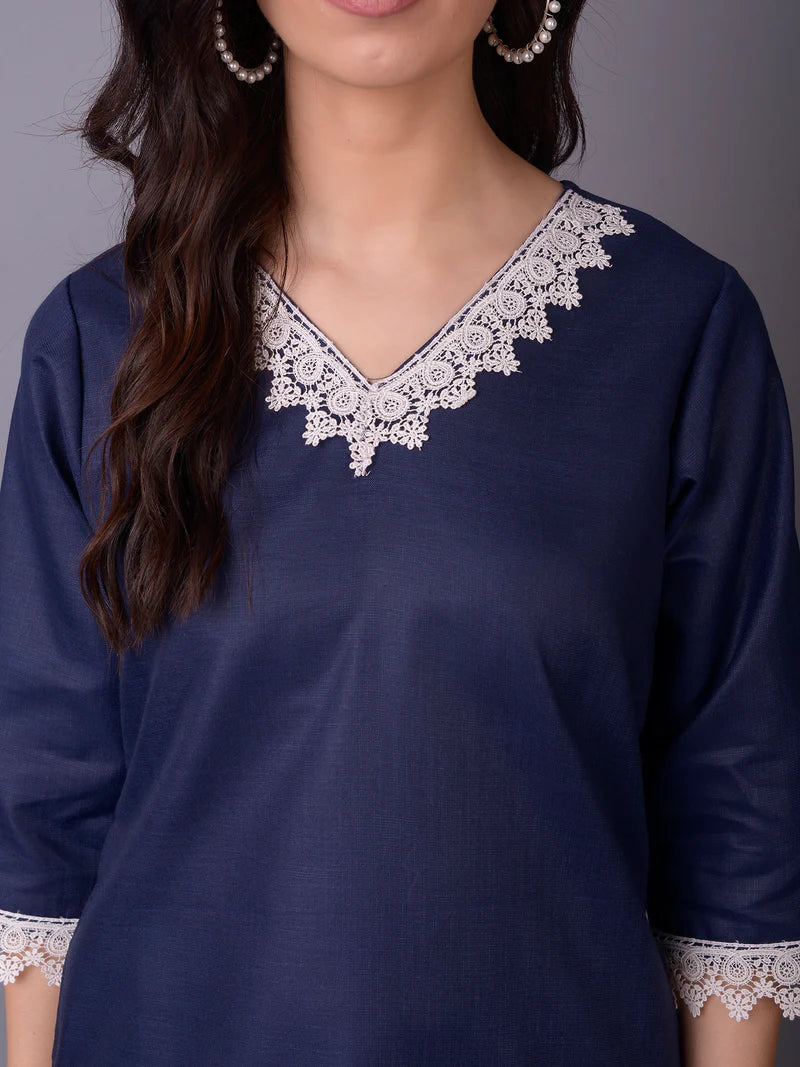 Nysa Navy Solid Cotton Kurta