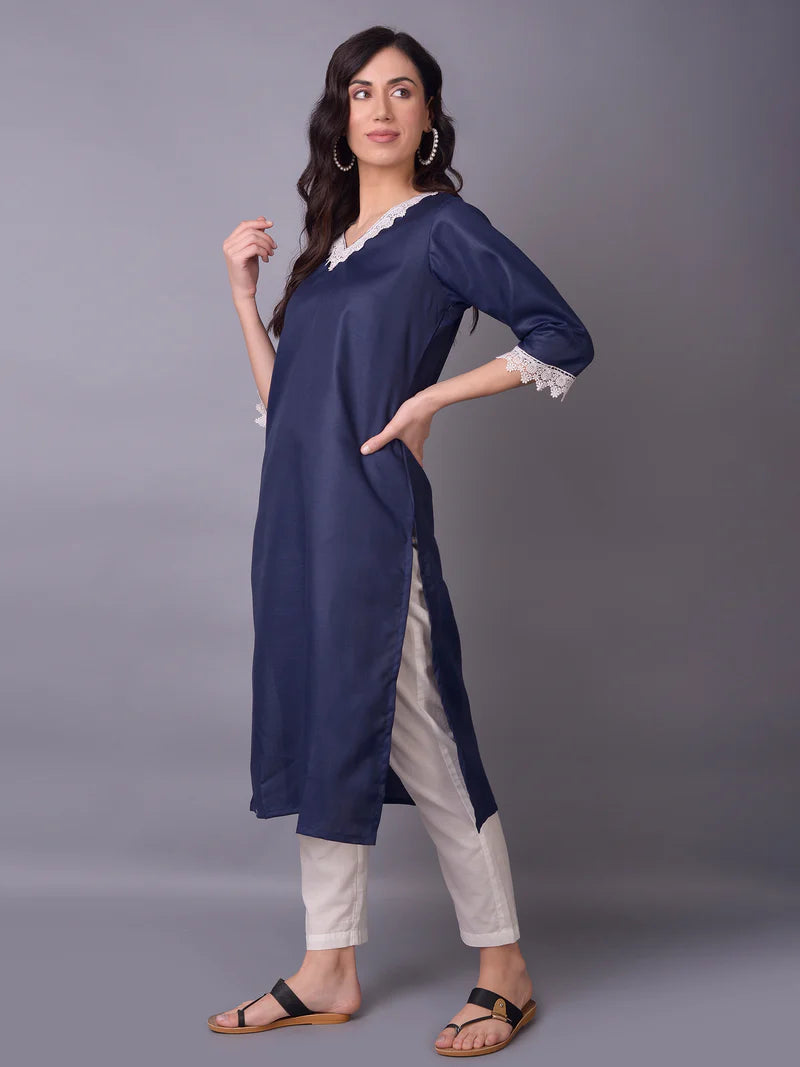 Nysa Navy Solid Cotton Kurta