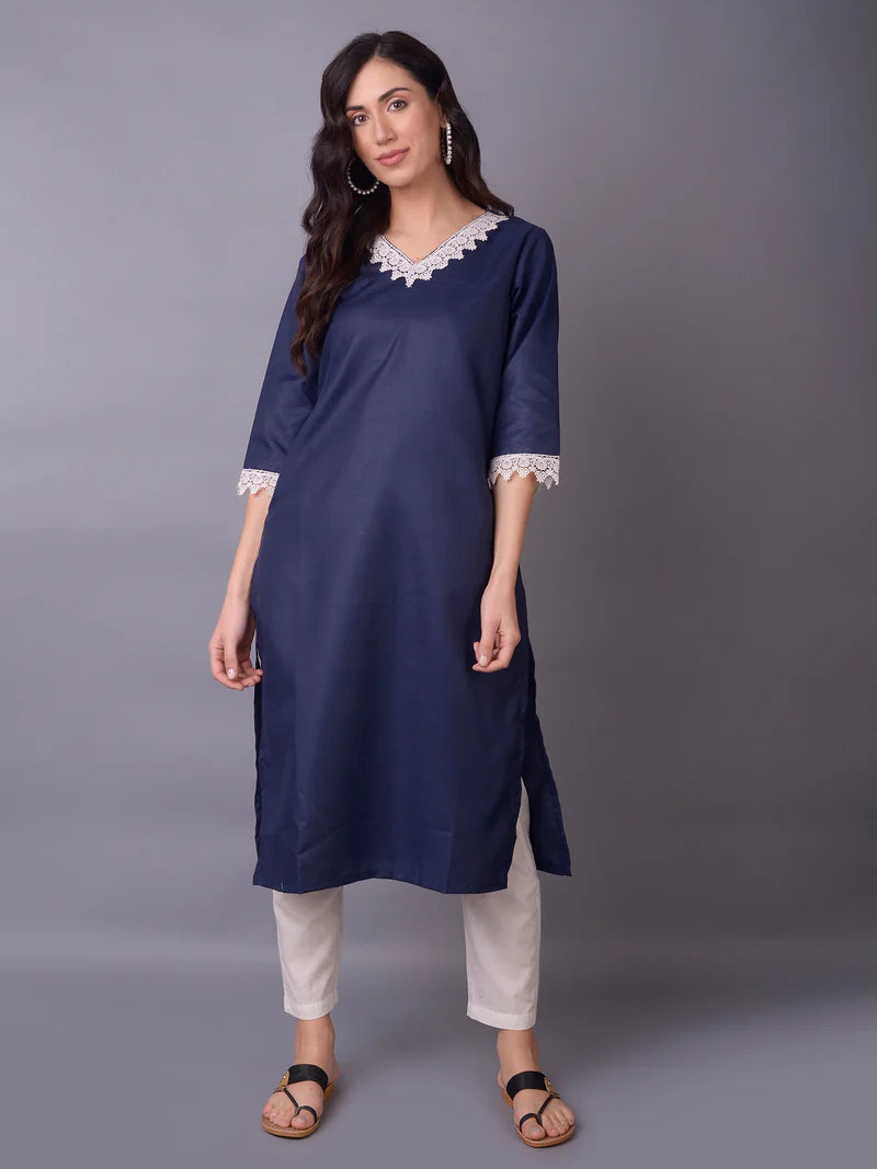Nysa Navy Solid Cotton Kurta