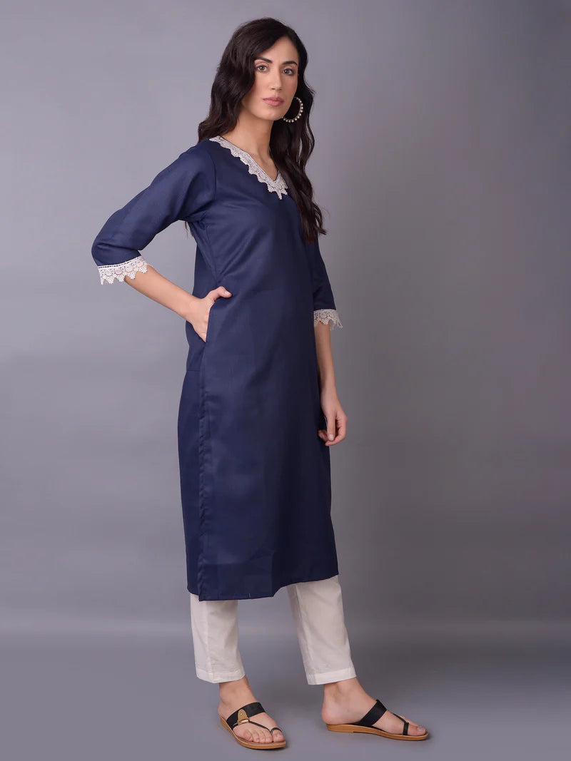 Nysa Navy Solid Cotton Kurta