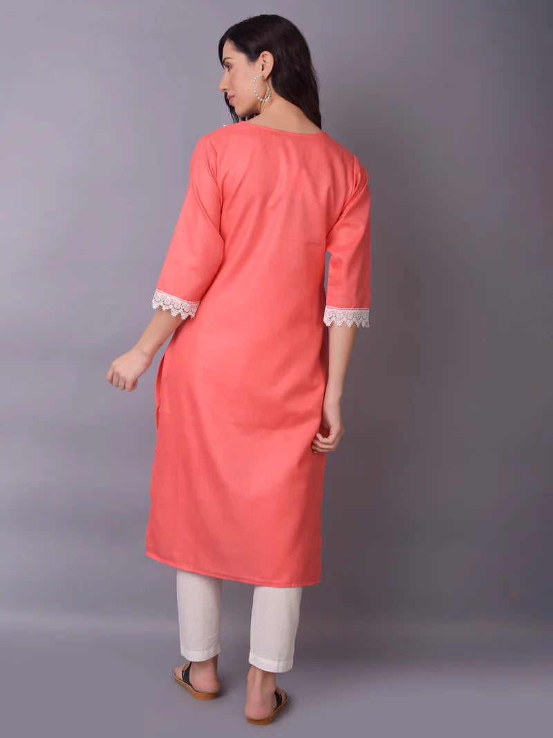 Aadhya Peach Solid Cotton Kurta