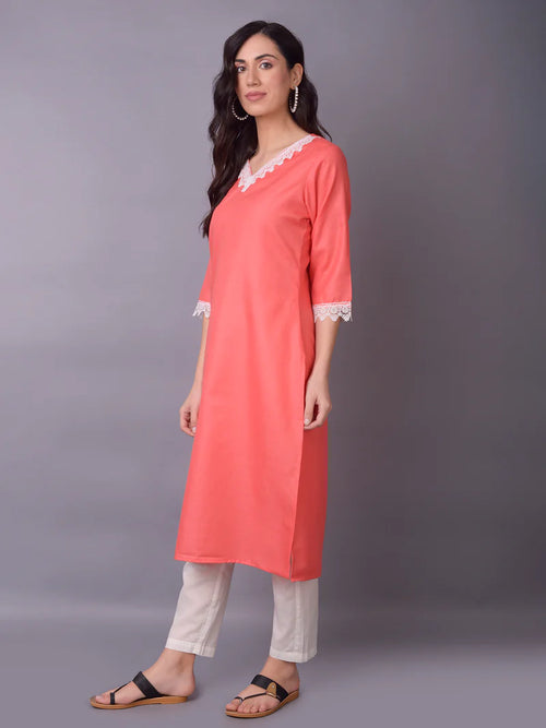 Aadhya Peach Solid Cotton Kurta