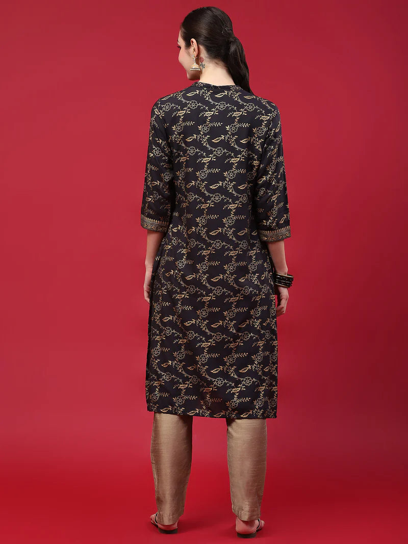 Niyara Black Floral Liva Kurta