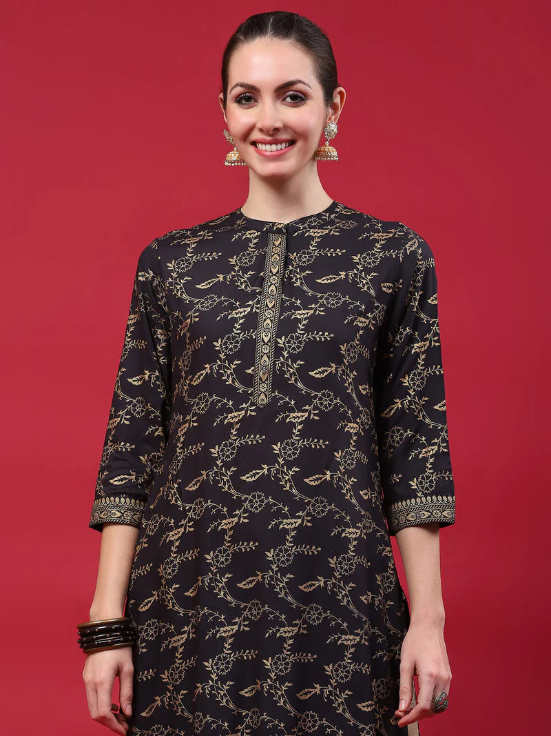 Niyara Black Floral Liva Kurta