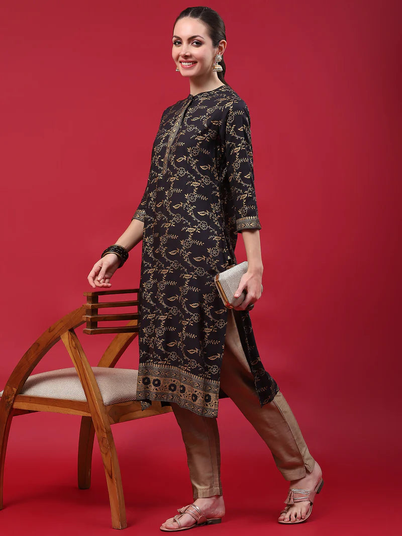 Niyara Black Floral Liva Kurta