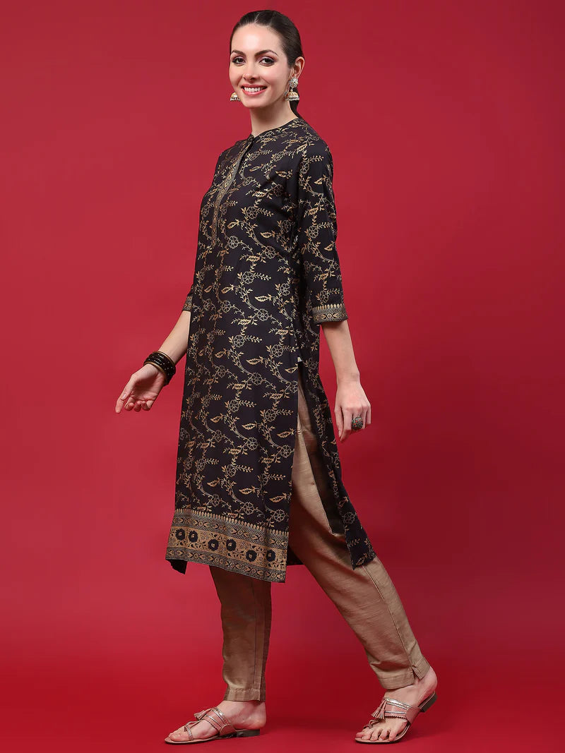 Niyara Black Floral Liva Kurta