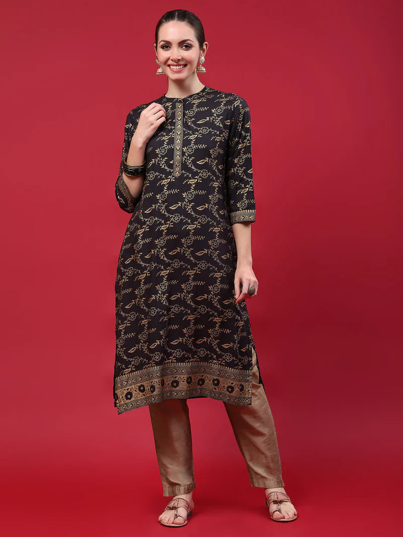 Niyara Black Floral Liva Kurta