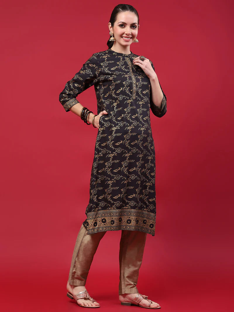 Niyara Black Floral Liva Kurta