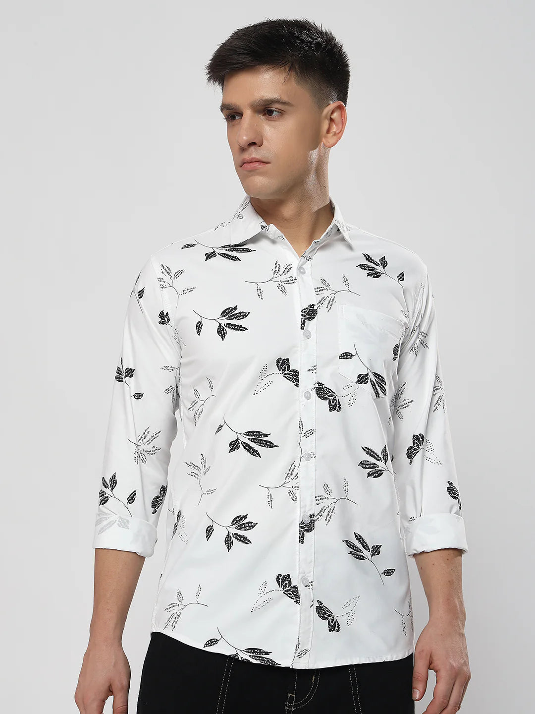 White Flower Print Shirt