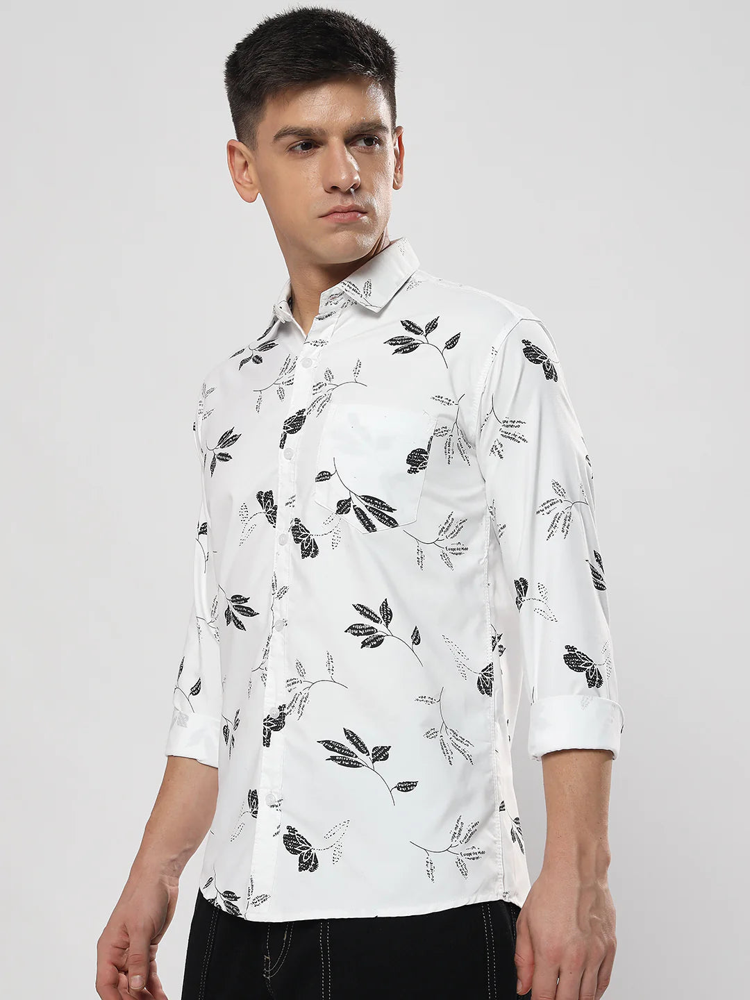 White Flower Print Shirt
