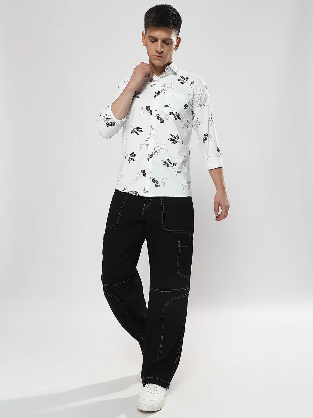 White Flower Print Shirt