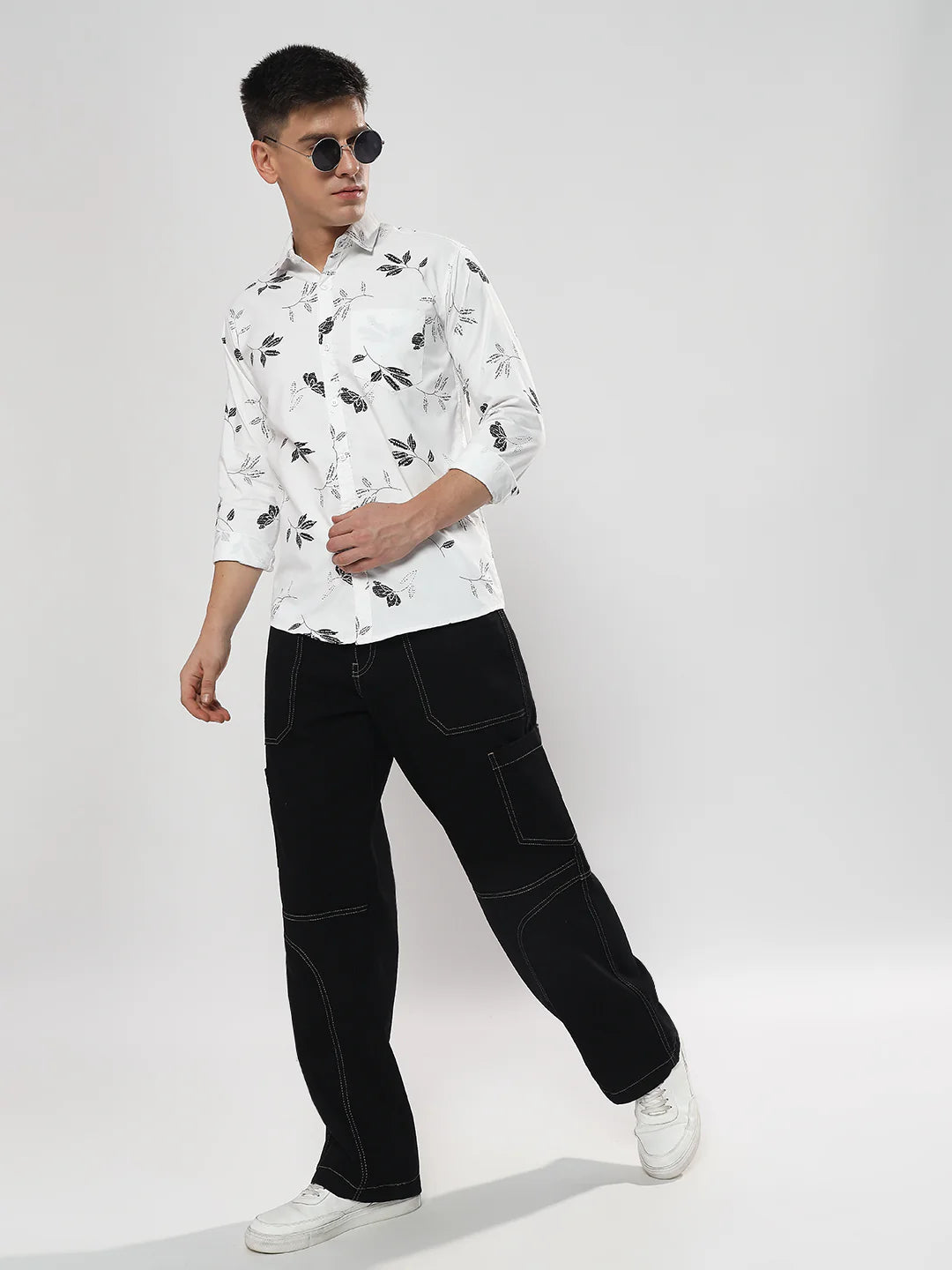 White Flower Print Shirt