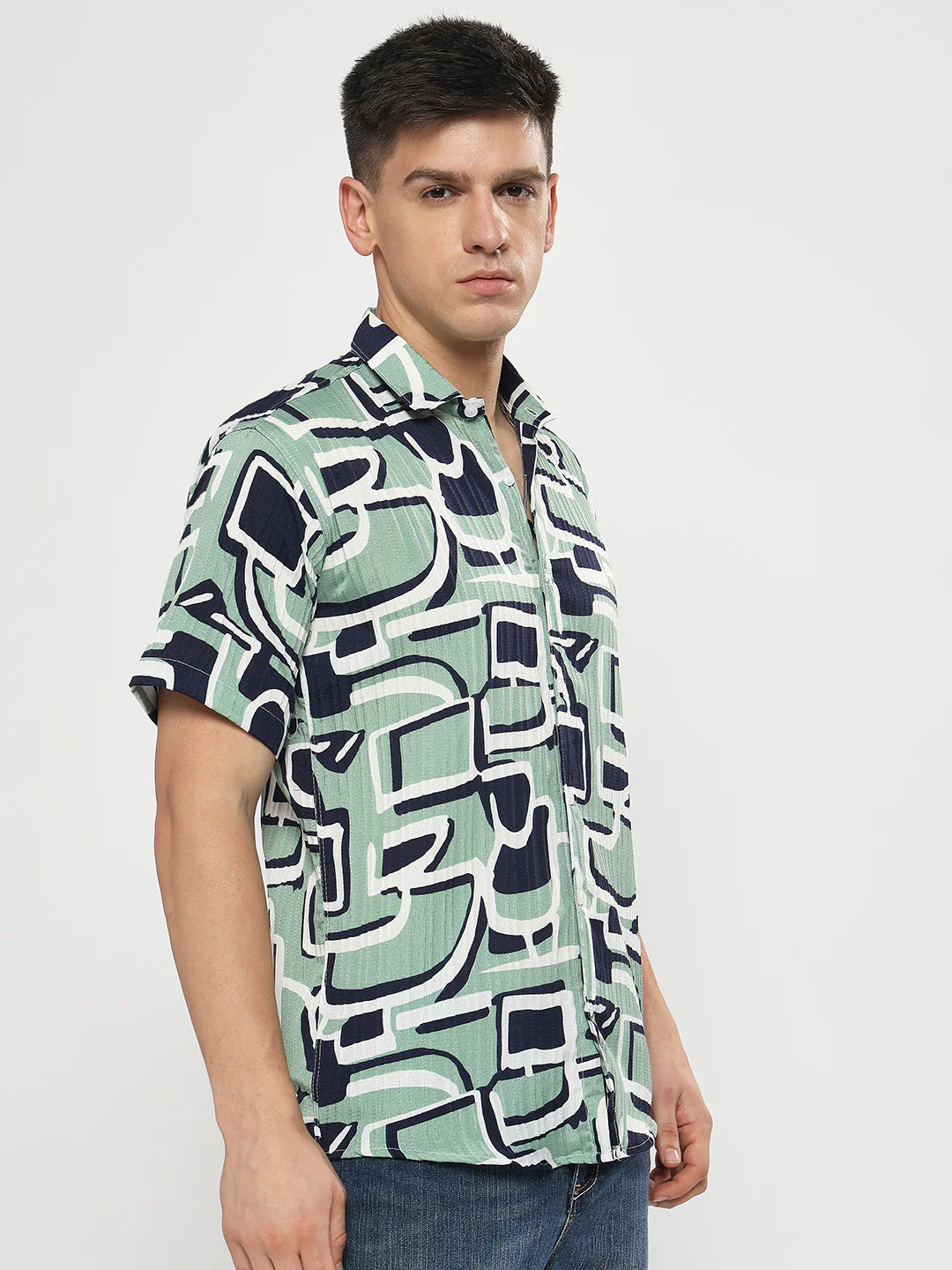Pop Green Abstract Half Shirt
