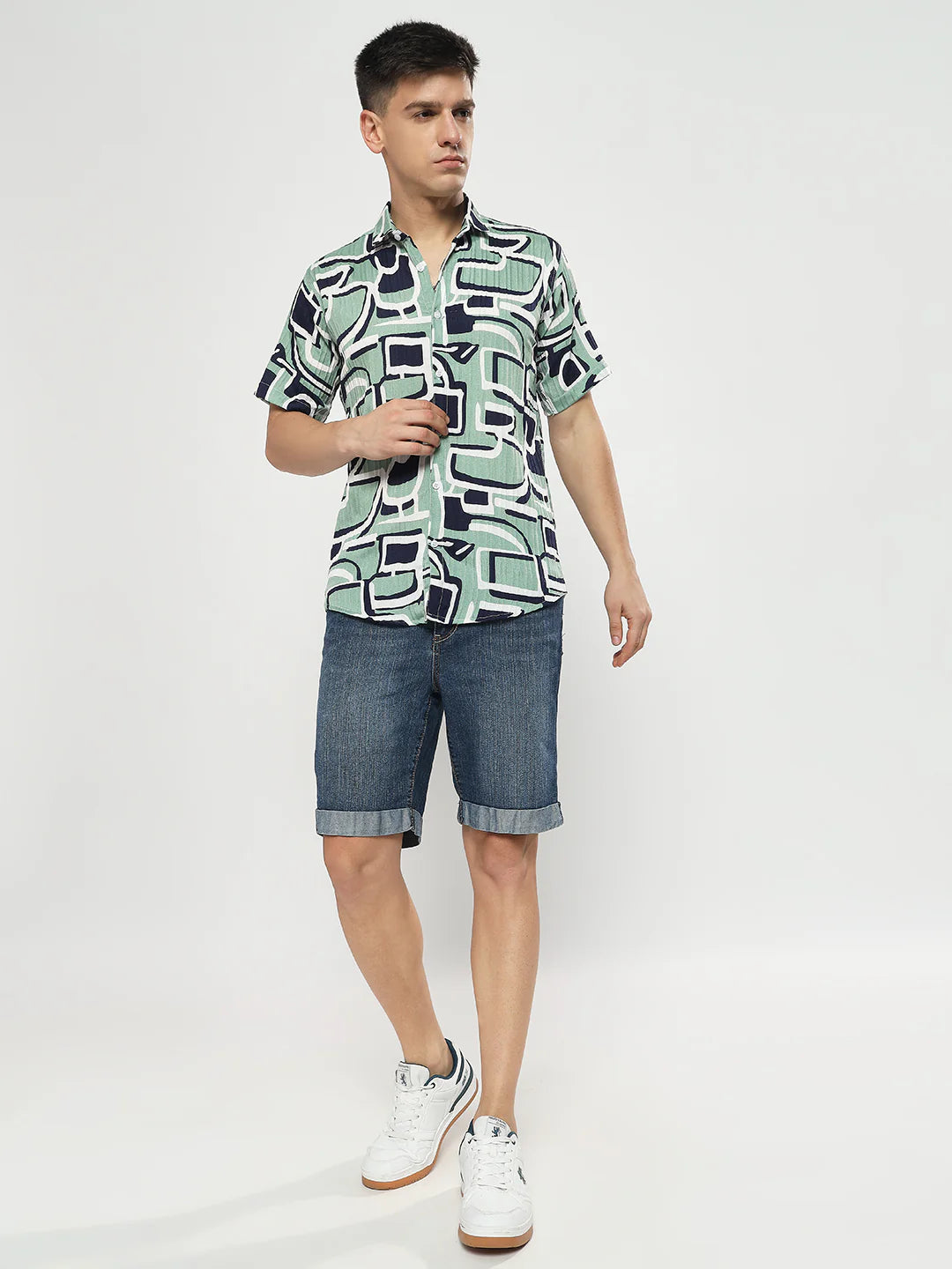 Pop Green Abstract Half Shirt