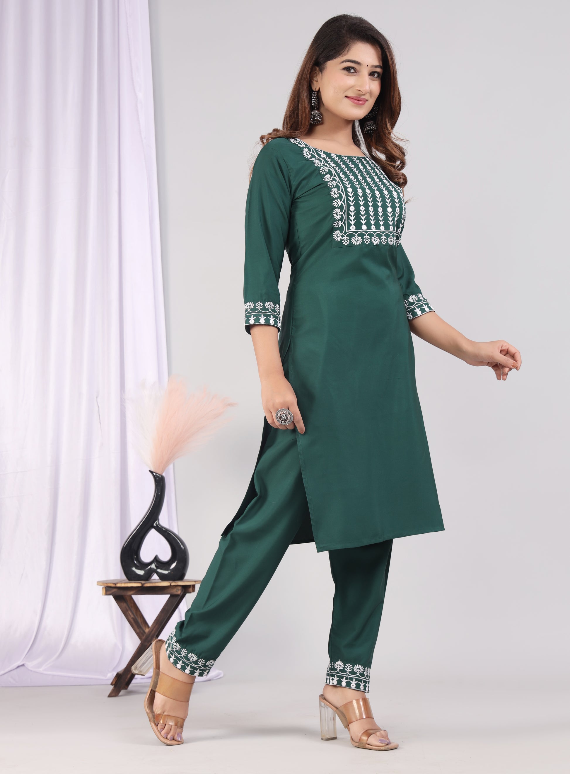 Cotton Embroidered Kurti Pant Set ✨