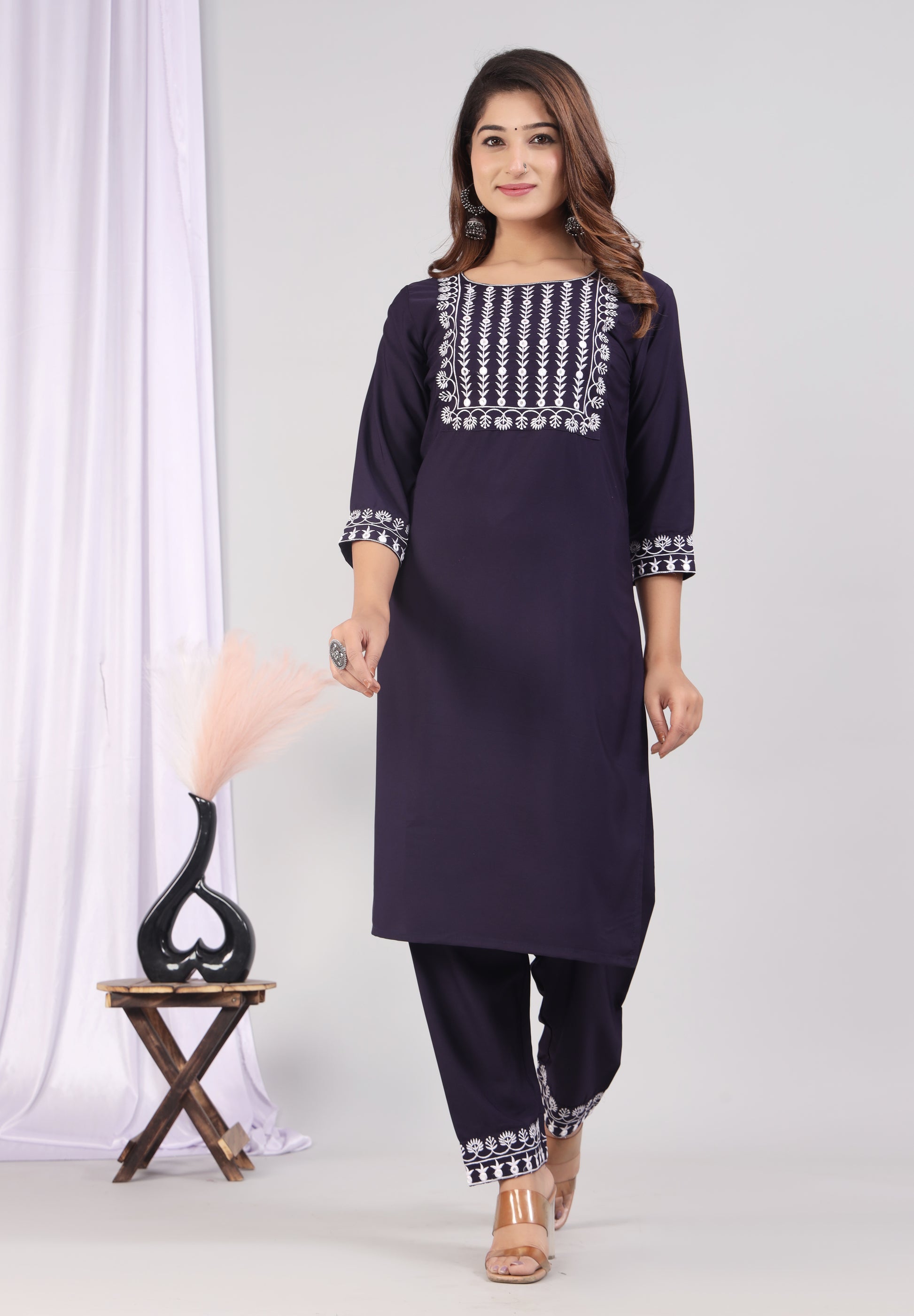 Cotton Embroidered Kurti Pant Set ✨